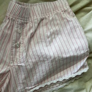 Hollister Pink and White Striped Pajama Shorts